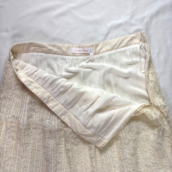 See By Chloé Lace Midi‎ Skirt 42 US 12 Pleated Tiered Coquette Feminine Dainty - Picture 4 of 9